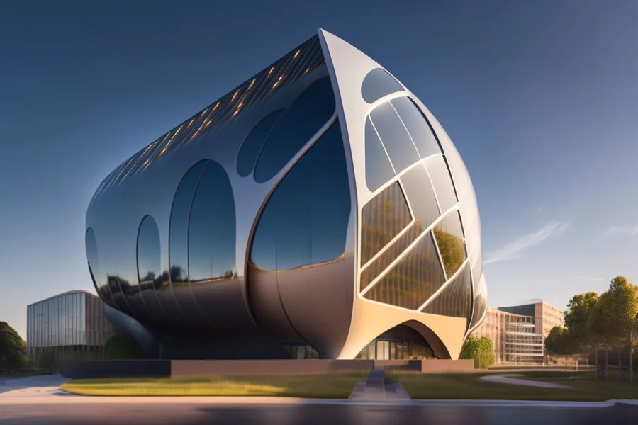 Concepto de edificio del futuro creado por la inteligencia artificial