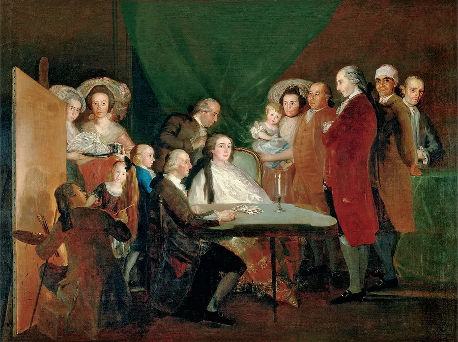 La familia del infante don Luis de Borbón, pintura de Francisco de Goya, muestra a la familia aristocrática reunida en una habitación del Palacio del Infante Don Luis, con un pintor trabajando en un lienzo a la izquierda.