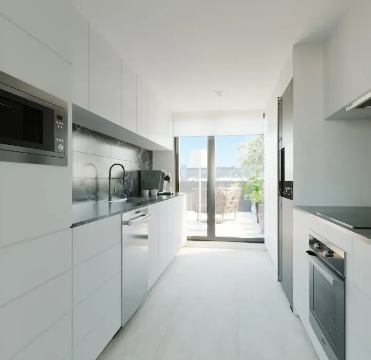 Vista de una cocina de una de las viviendas de obra nueva de la promoción Tu Casa en Amézola en Bilbao